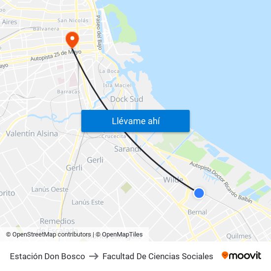 Estación Don Bosco to Facultad De Ciencias Sociales map