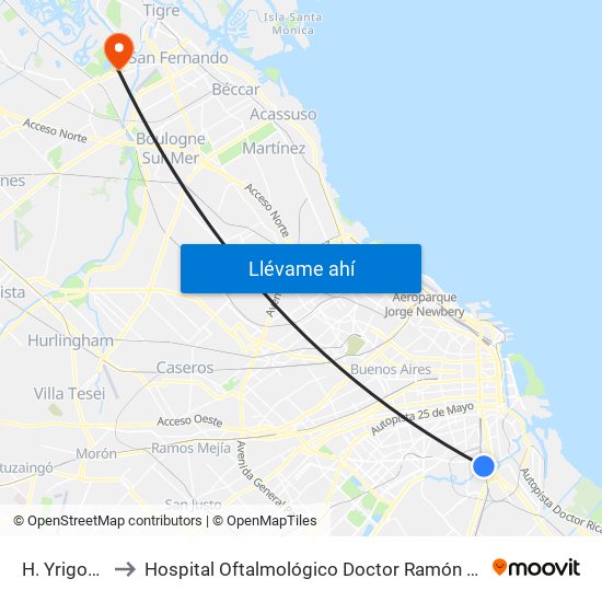 H. Yrigoyen to Hospital Oftalmológico Doctor Ramón Carrillo map