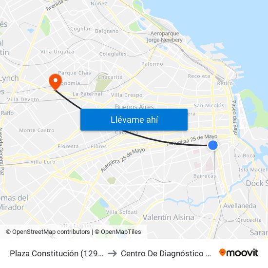 Plaza Constitución (129 - 195) to Centro De Diagnóstico Nuclear map