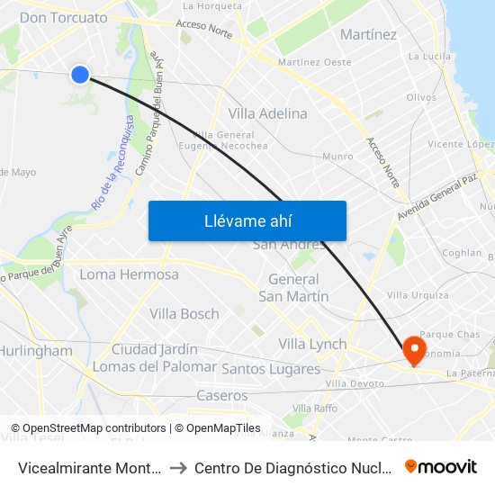 Vicealmirante Montes to Centro De Diagnóstico Nuclear map