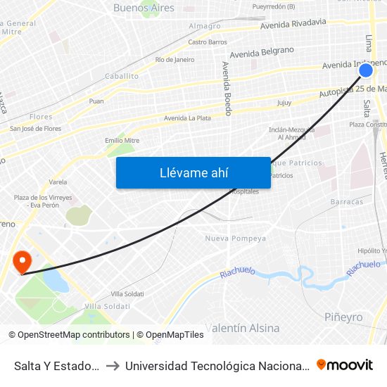 Salta Y Estados Unidos to Universidad Tecnológica Nacional - Frba - Campus map