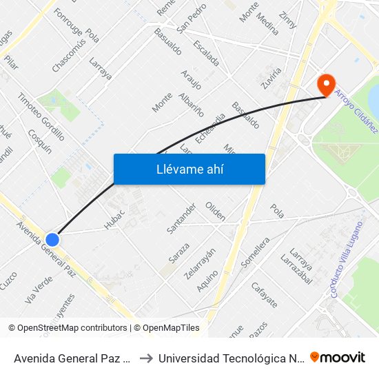 Avenida General Paz Y Avenida Eva Perón to Universidad Tecnológica Nacional - Frba - Campus map