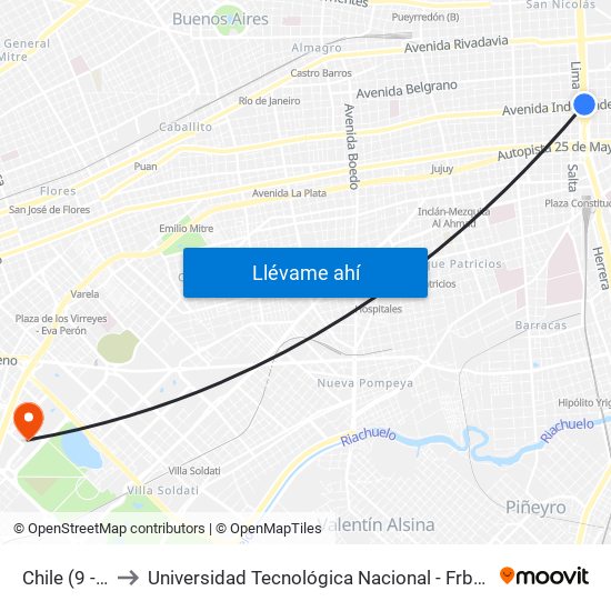 Chile (9 - 91) to Universidad Tecnológica Nacional - Frba - Campus map