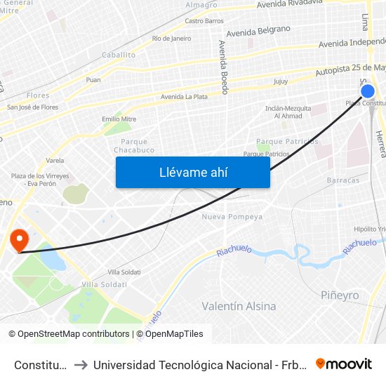 Plaza Constitución (129 - 195) to Universidad Tecnológica Nacional - Frba - Campus map