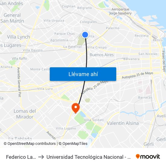 Federico Lacroze to Universidad Tecnológica Nacional - Frba - Campus map