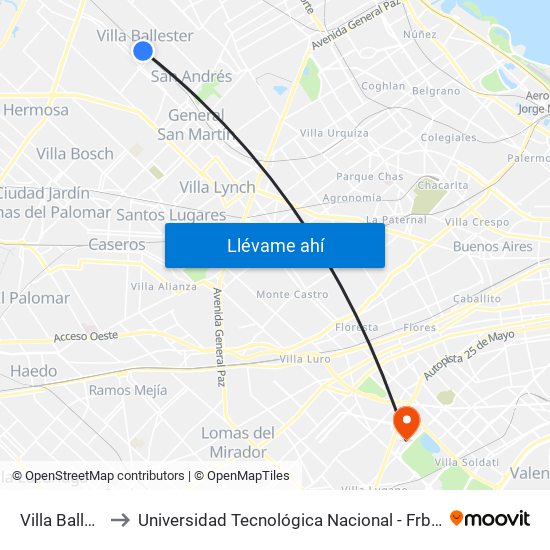 Villa Ballester to Universidad Tecnológica Nacional - Frba - Campus map