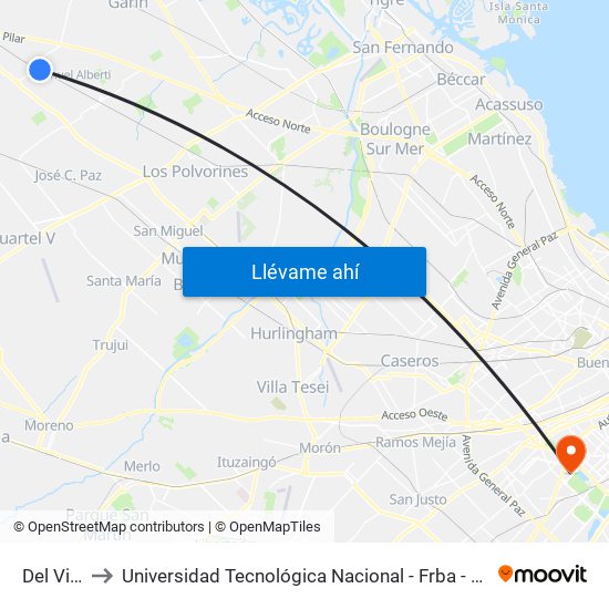 Del Viso to Universidad Tecnológica Nacional - Frba - Campus map