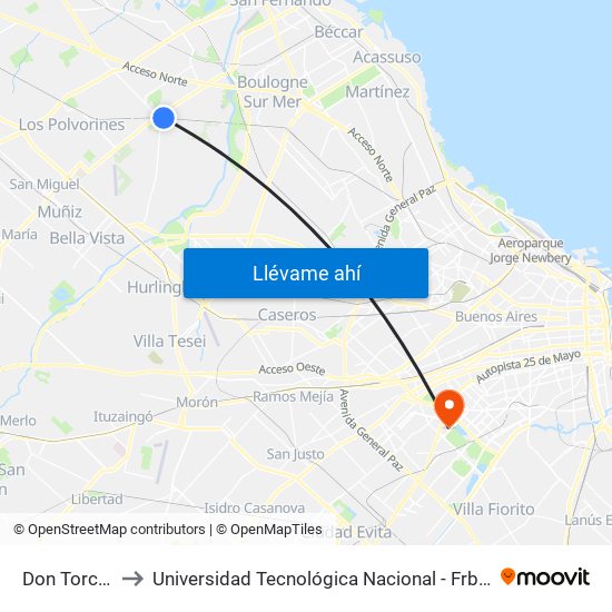 Don Torcuato to Universidad Tecnológica Nacional - Frba - Campus map
