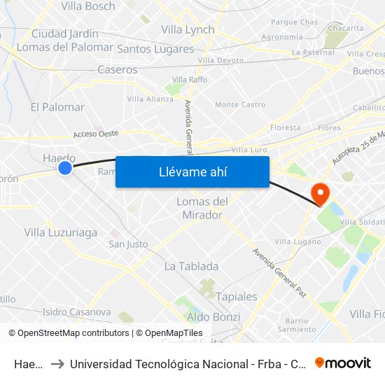 Haedo to Universidad Tecnológica Nacional - Frba - Campus map