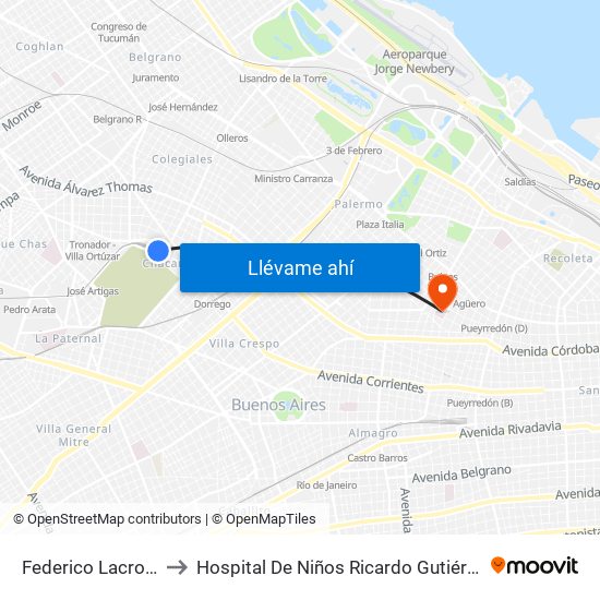 Federico Lacroze to Hospital De Niños Ricardo Gutiérrez map