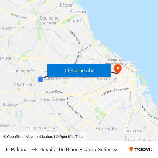 El Palomar to Hospital De Niños Ricardo Gutiérrez map