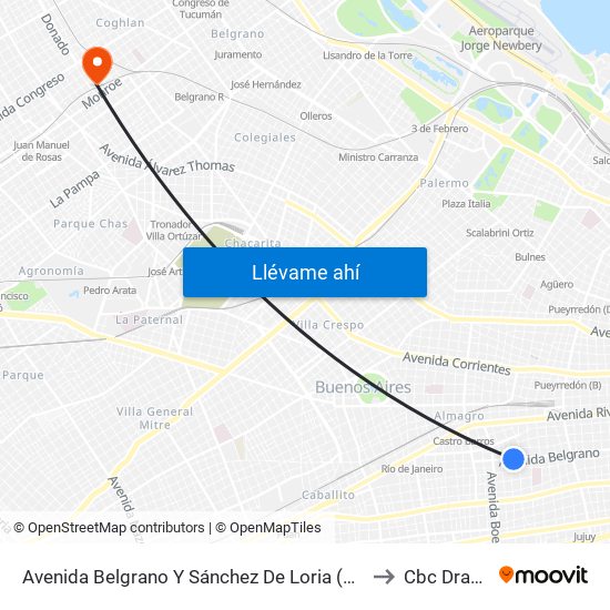 Avenida Belgrano Y Sánchez De Loria (84) to Cbc Drago map