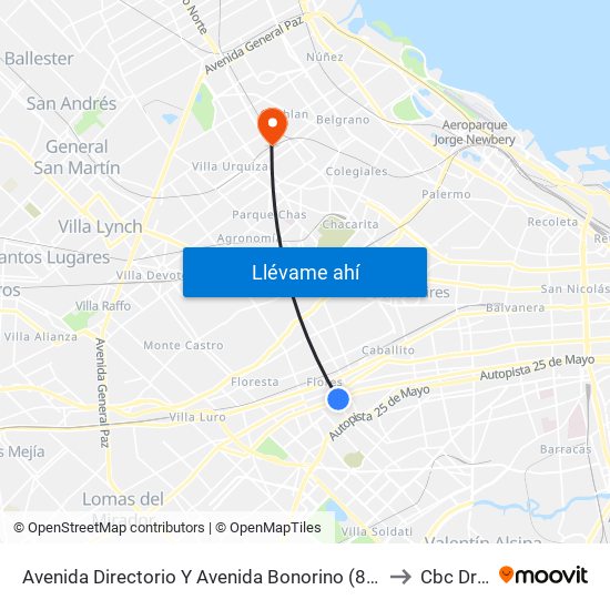 Avenida Directorio Y Avenida Bonorino (88 - 134 - 180) to Cbc Drago map