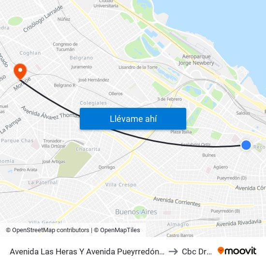 Avenida Las Heras Y Avenida Pueyrredón (60 - 102) to Cbc Drago map