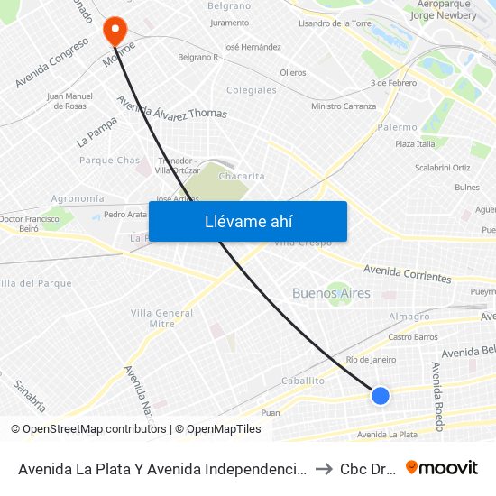Avenida La Plata Y Avenida Independencia (65 - 119) to Cbc Drago map