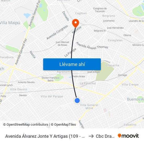 Avenida Álvarez Jonte Y Artigas (109 - 135) to Cbc Drago map