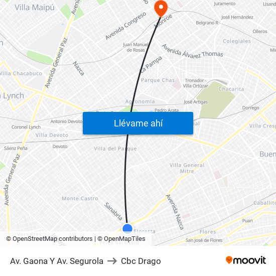 Av. Gaona Y Av. Segurola to Cbc Drago map