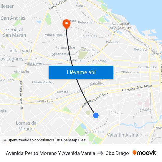 Avenida Perito Moreno Y Avenida Varela to Cbc Drago map