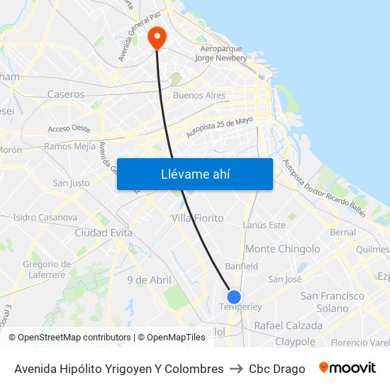 Avenida Hipólito Yrigoyen Y Colombres to Cbc Drago map