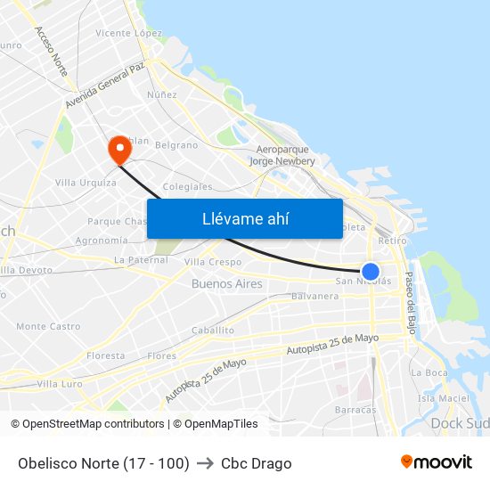 Obelisco Norte (17 - 100) to Cbc Drago map