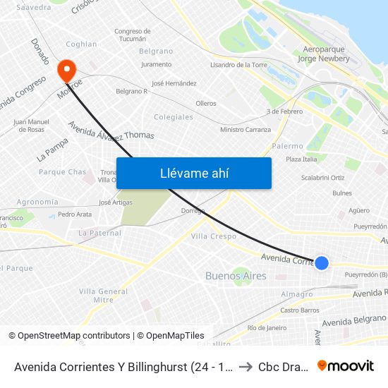 Avenida Corrientes Y Billinghurst (24 - 168) to Cbc Drago map
