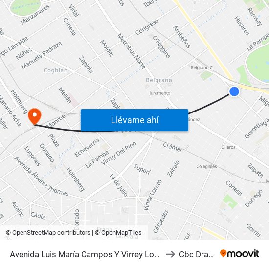 Avenida Luis María Campos Y Virrey Loreto to Cbc Drago map