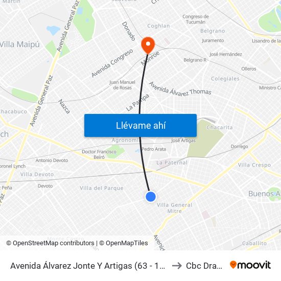 Avenida Álvarez Jonte Y Artigas (63 - 133) to Cbc Drago map