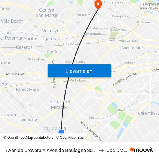 Avenida Crovara Y Avenida Boulogne Sur Mer to Cbc Drago map