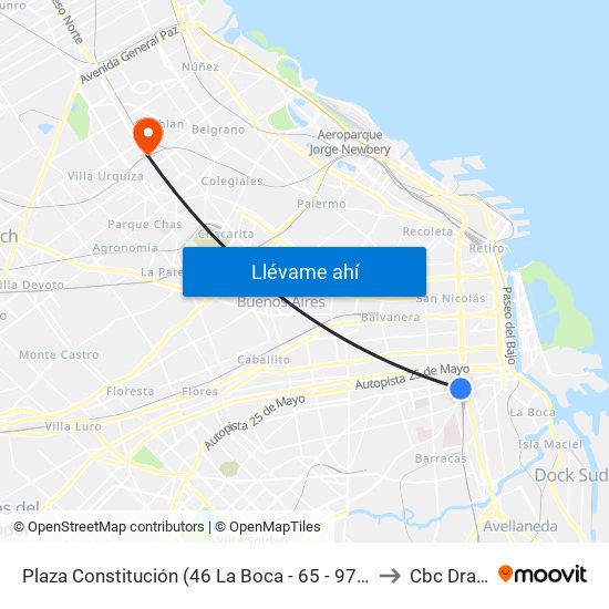 Plaza Constitución (46 La Boca - 65 - 97 Final) to Cbc Drago map