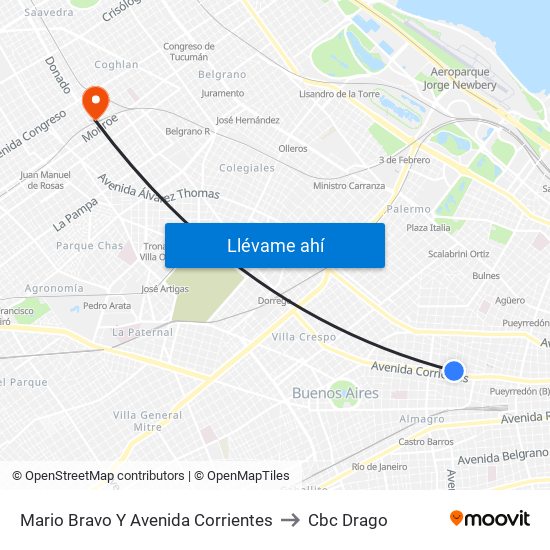 Mario Bravo Y Avenida Corrientes to Cbc Drago map