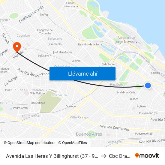 Avenida Las Heras Y Billinghurst (37 - 93) to Cbc Drago map