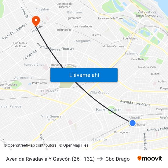 Avenida Rivadavia Y Gascón (26 - 132) to Cbc Drago map
