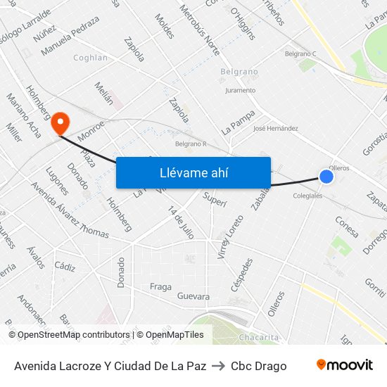 Avenida Lacroze Y Ciudad De La Paz to Cbc Drago map