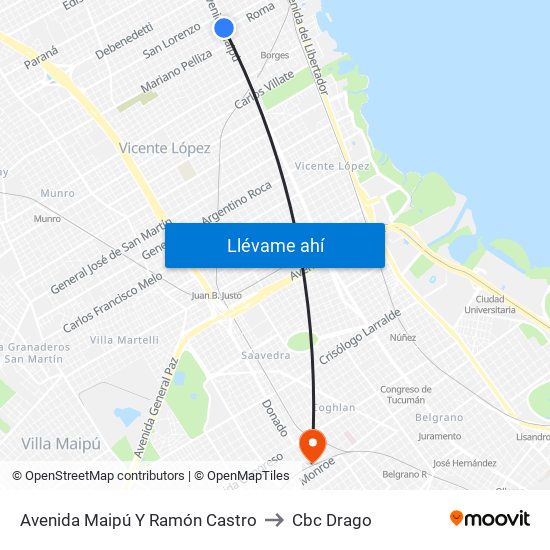 Avenida Maipú Y Ramón Castro to Cbc Drago map