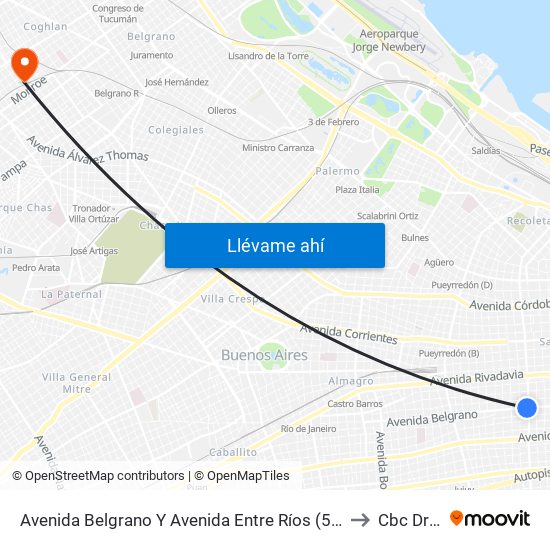 Avenida Belgrano Y Avenida Entre Ríos (57 - 98 - 164) to Cbc Drago map