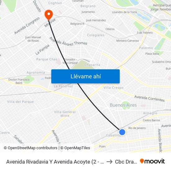 Avenida Rivadavia Y Avenida Acoyte (2 - 8 - 86) to Cbc Drago map