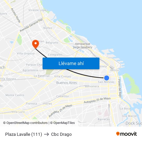 Plaza Lavalle (111) to Cbc Drago map