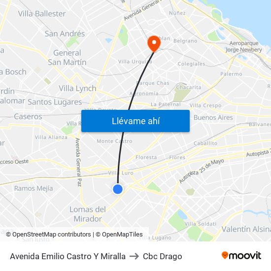 Avenida Emilio Castro Y Miralla to Cbc Drago map