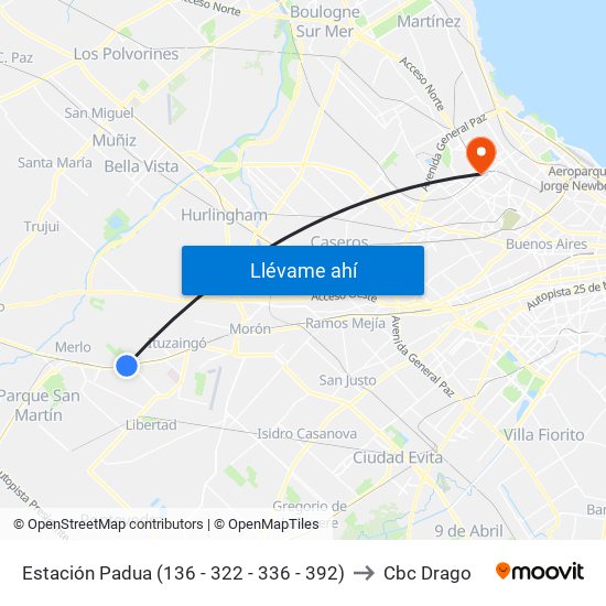 Estación Padua (136 - 322 - 336 - 392) to Cbc Drago map