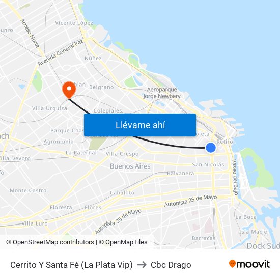 Cerrito Y Santa Fé (La Plata Vip) to Cbc Drago map