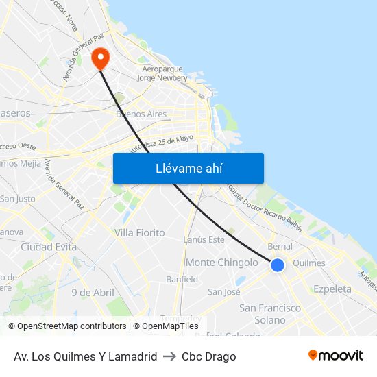 Av. Los Quilmes Y Lamadrid to Cbc Drago map
