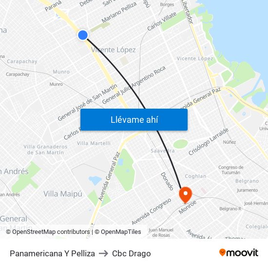 Panamericana Y Pelliza to Cbc Drago map