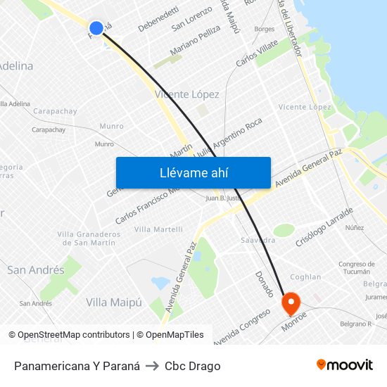 Panamericana Y Paraná to Cbc Drago map