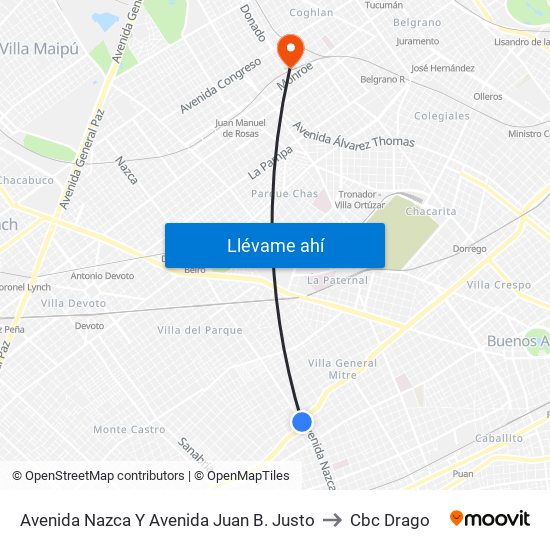 Avenida Nazca Y Avenida Juan B. Justo to Cbc Drago map