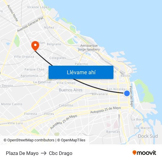 Plaza De Mayo to Cbc Drago map