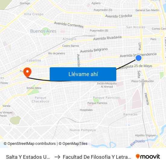 Salta Y Estados Unidos to Facultad De Filosofía Y Letras (Uba) map