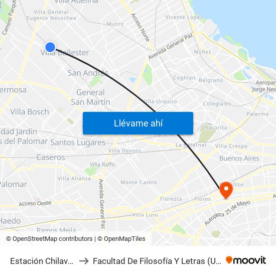 Estación Chilavert to Facultad De Filosofía Y Letras (Uba) map