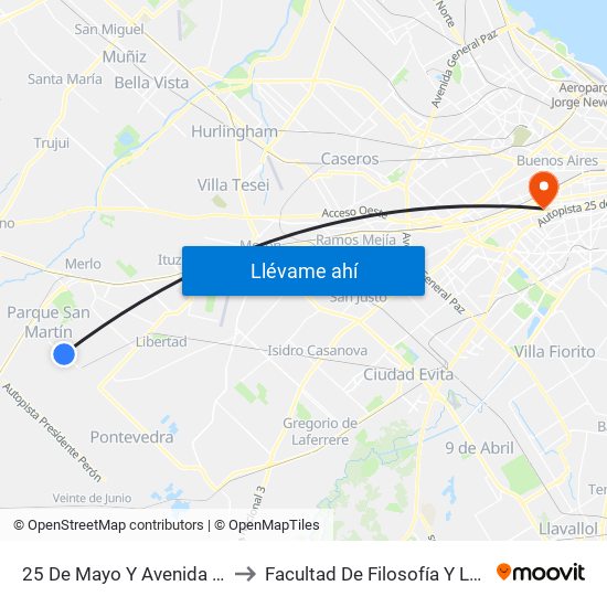 25 De Mayo Y Avenida Echeverry to Facultad De Filosofía Y Letras (Uba) map