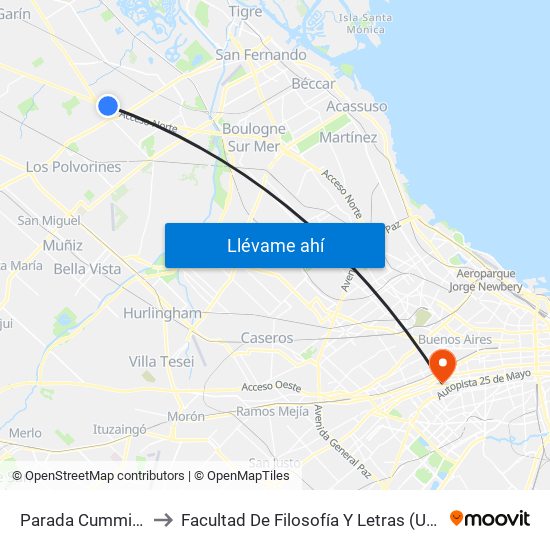 Parada Cummins to Facultad De Filosofía Y Letras (Uba) map