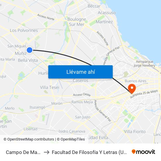 Campo De Mayo to Facultad De Filosofía Y Letras (Uba) map